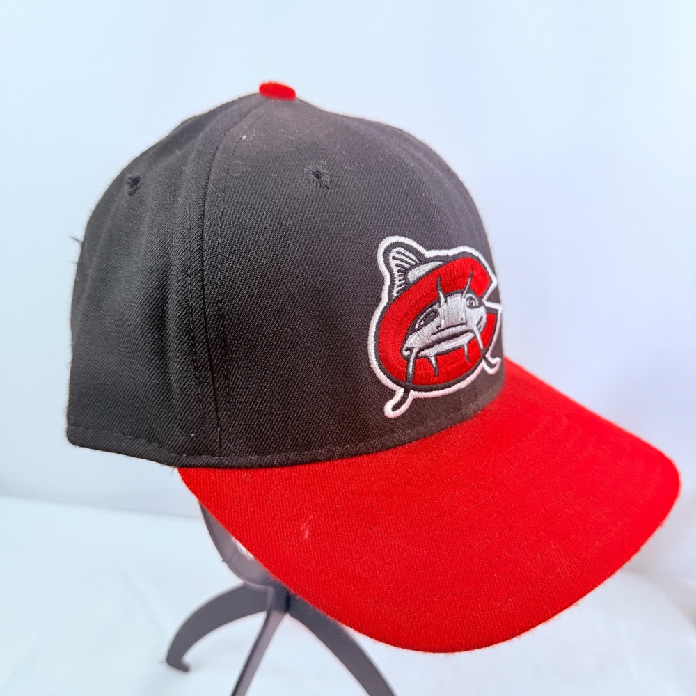 Vintage DeLONG Carolina Mudcats Snapback Hat Black‎ Red MiLB Baseball Cap USA